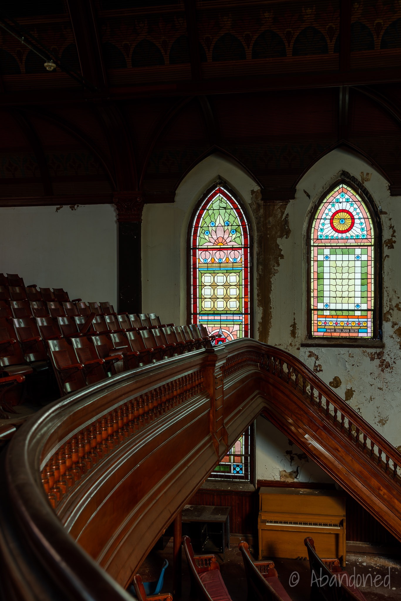 Sanctuary Stairwell with Stained Glass