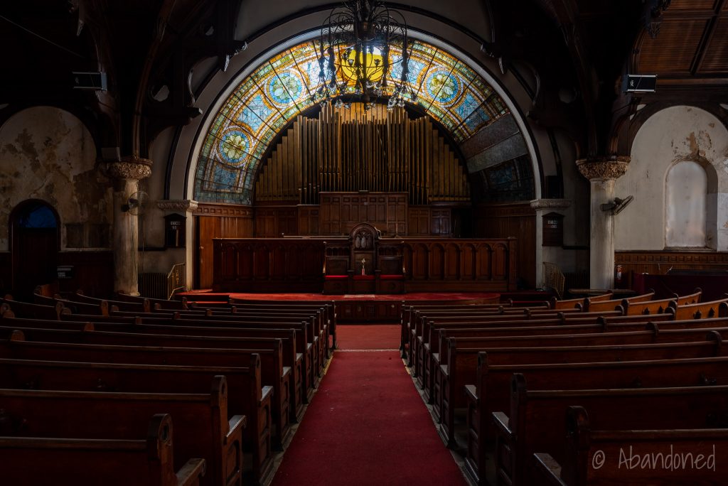 Tiffany Stained Glass Windows Over Pulpit Dai in Abandoned Philadelphia Church