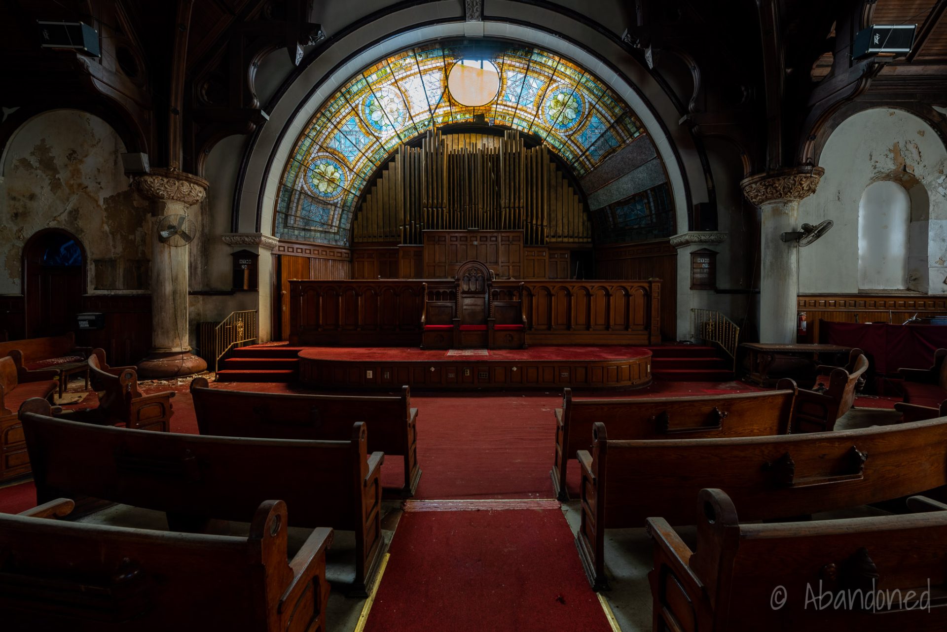 Tiffany Stained Glass Windows Over Pulpit Dai in Abandoned Philadelphia Church