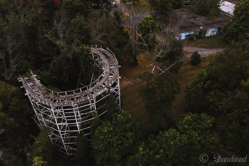 A view of The Cyclone at the abandoned Williams Grove Amusement Park.