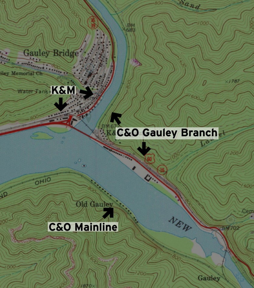 Map of the C&O Gauley Branch in the vicinity of Gauley Bridge